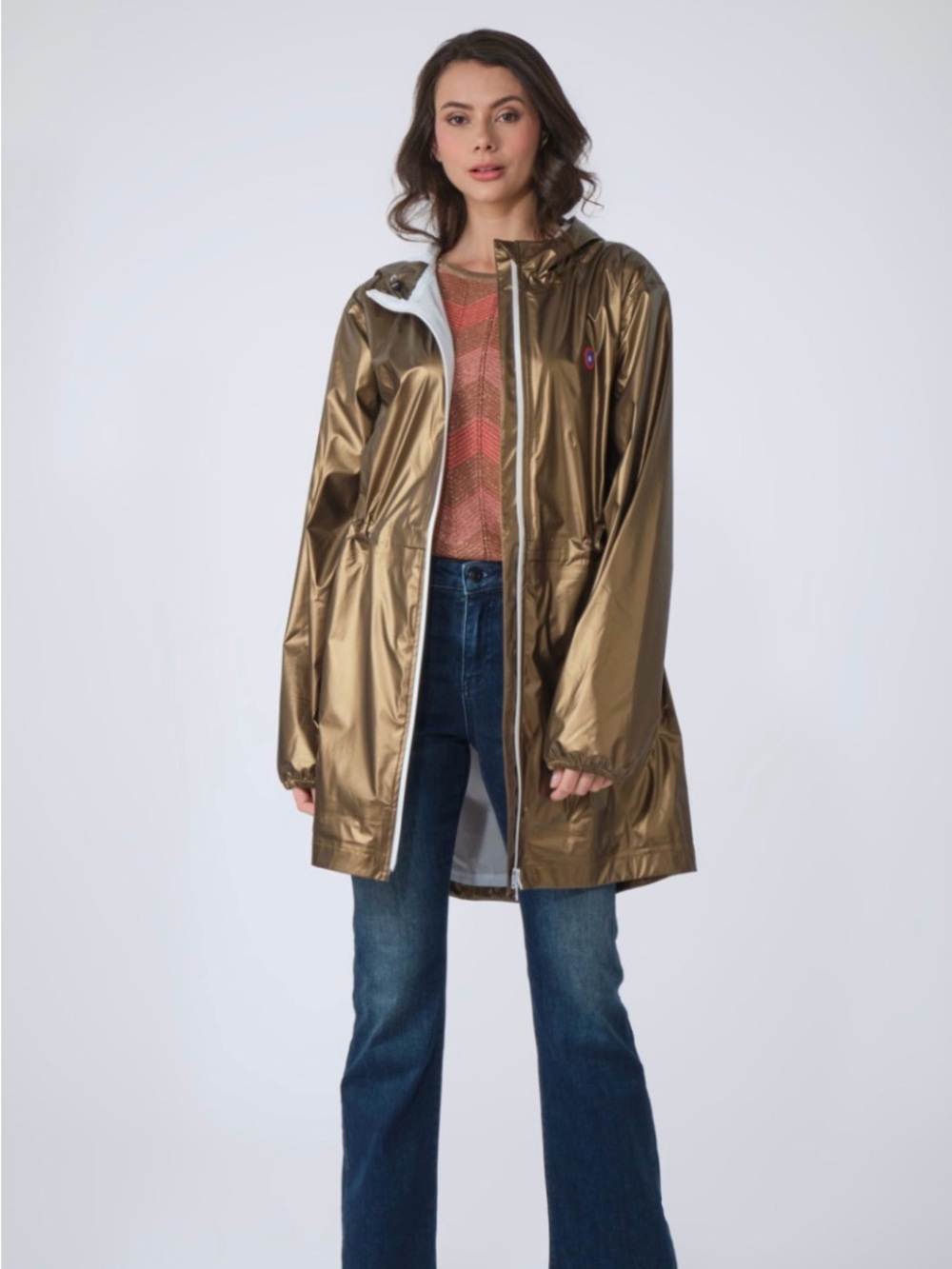 Vivienne Tam Metallic Tan Trench Coat with White Zippers
